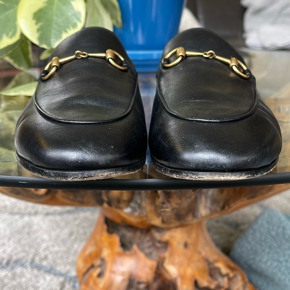 Gucci Brixton Black Leather Goldtone Horsebit Hardware Foldable Loafer Mule - Picture 4 of 15